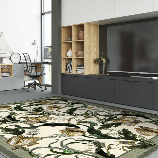 Ivory floral rug for living room.