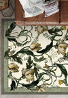 Green white floral rug for living room.