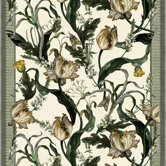 Green White Floral Rug