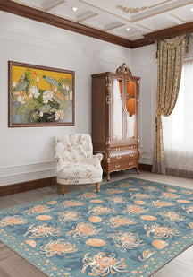 Floral blue rug for living room.