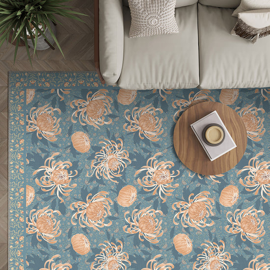 Blue floral rug for living room.