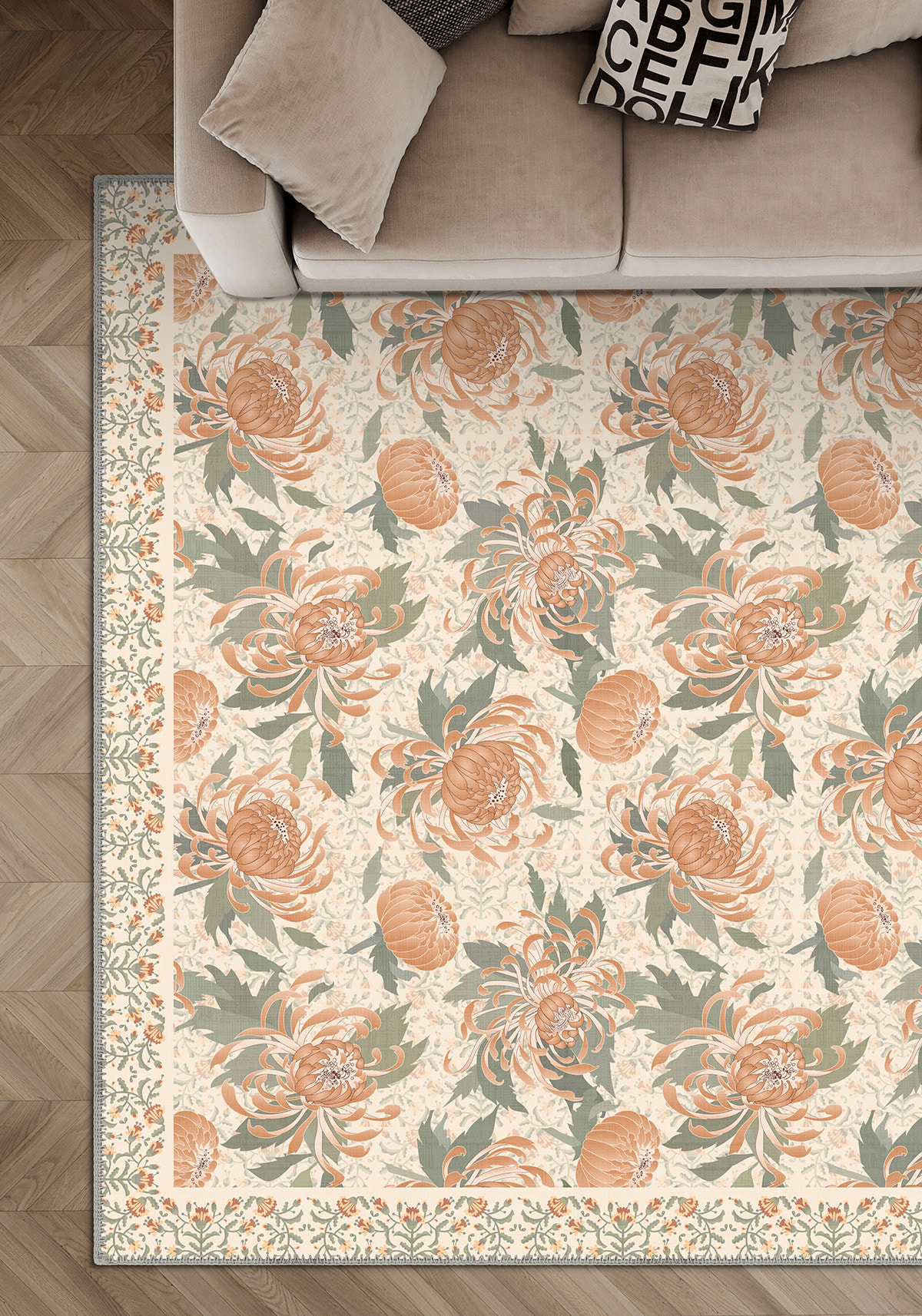 Eulalia Coral Floral Rug