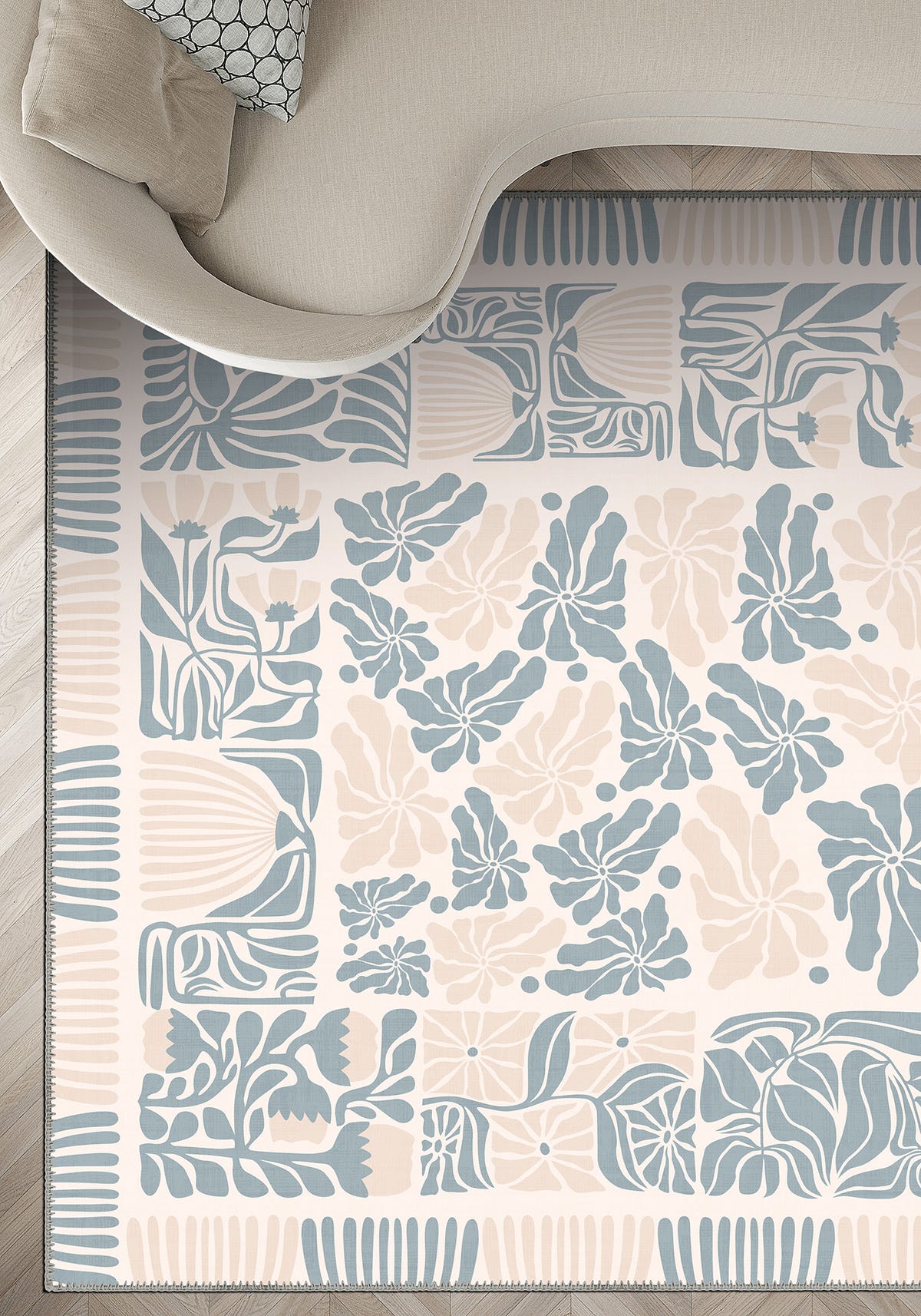 Pastel floral rug for living room.