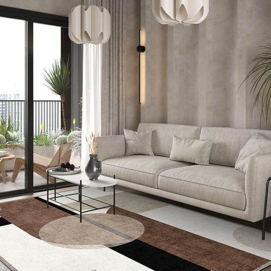 Beige rug for living room.
