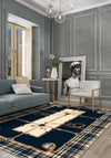Navy plaid rug for living room.