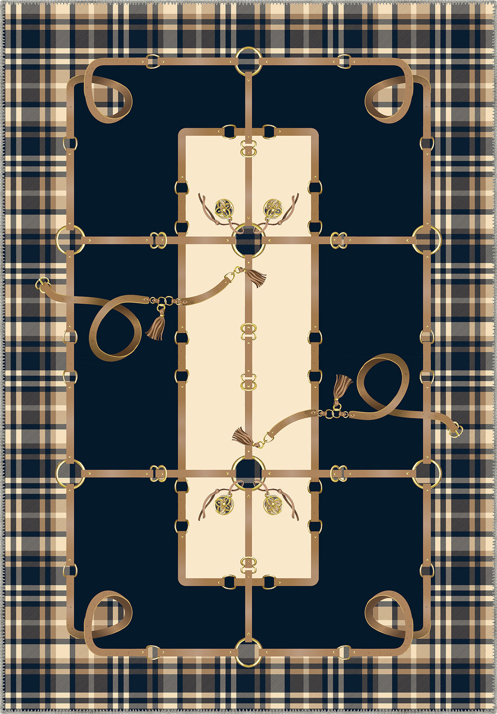 Navy Tartan Rug with Equestrian Details.