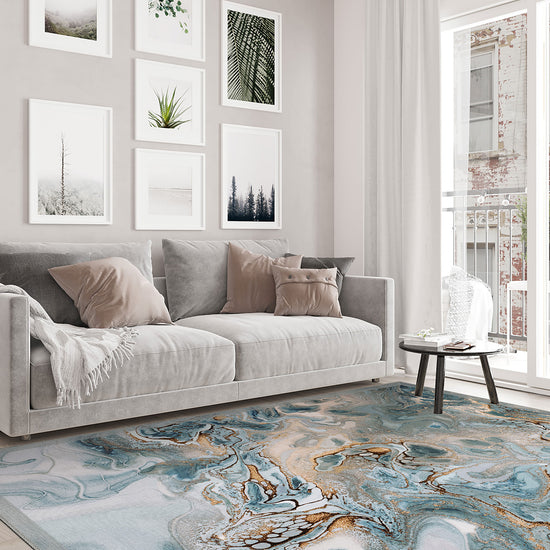 Blue melting rug for living room.