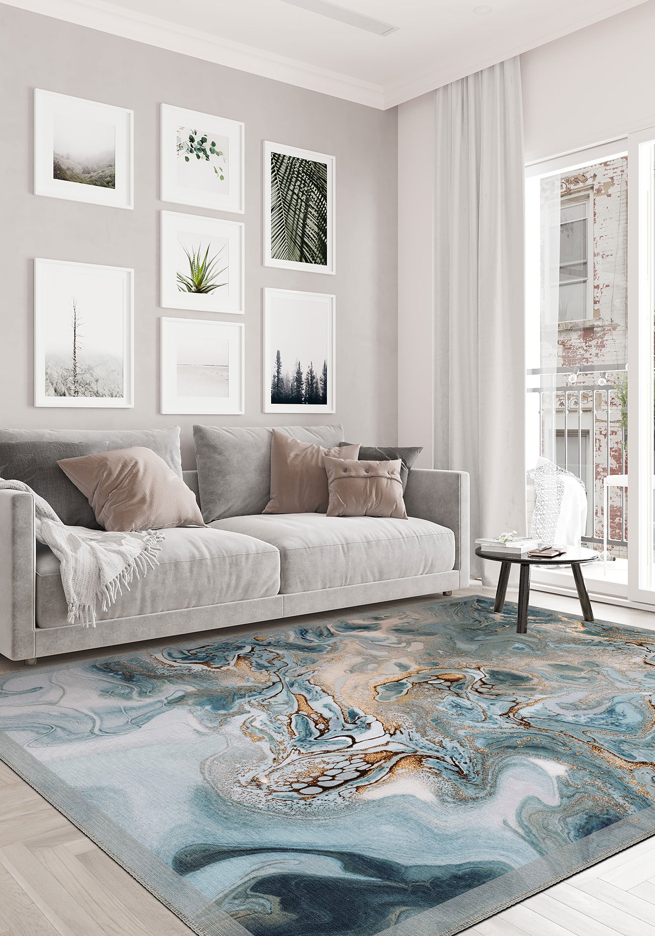 Blue melting rug for living room.
