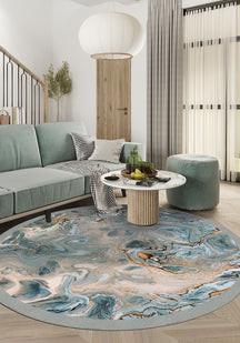 Blue round rug for living room.