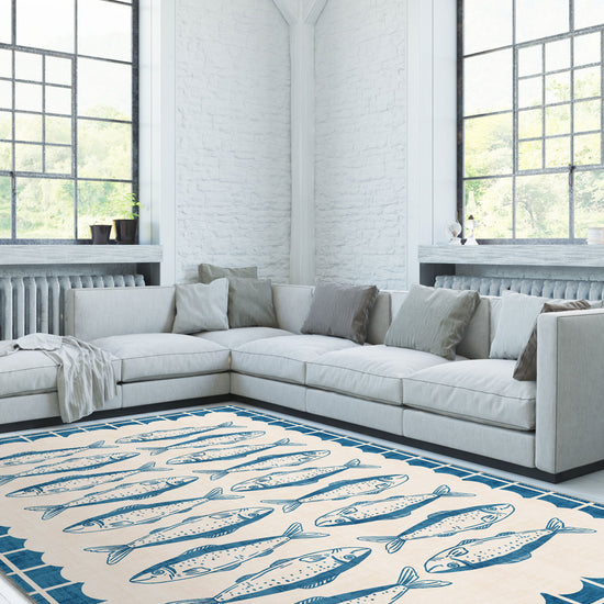 Decorative fish rug for living room.