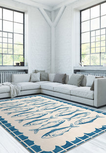 Decorative fish rug for living room.