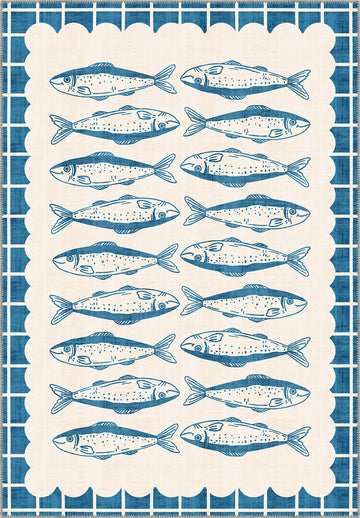 Blue fish rug.