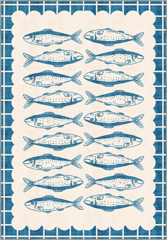 Blue fish rug.