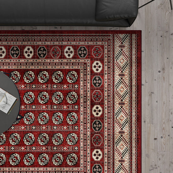 Traditional Bokhara rug for living room.