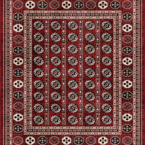 Deep red Bokhara rug for living room.