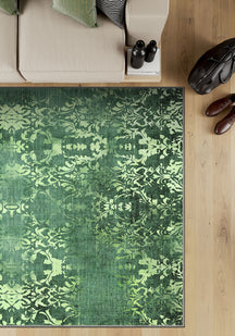 Green vintage rug for living room.