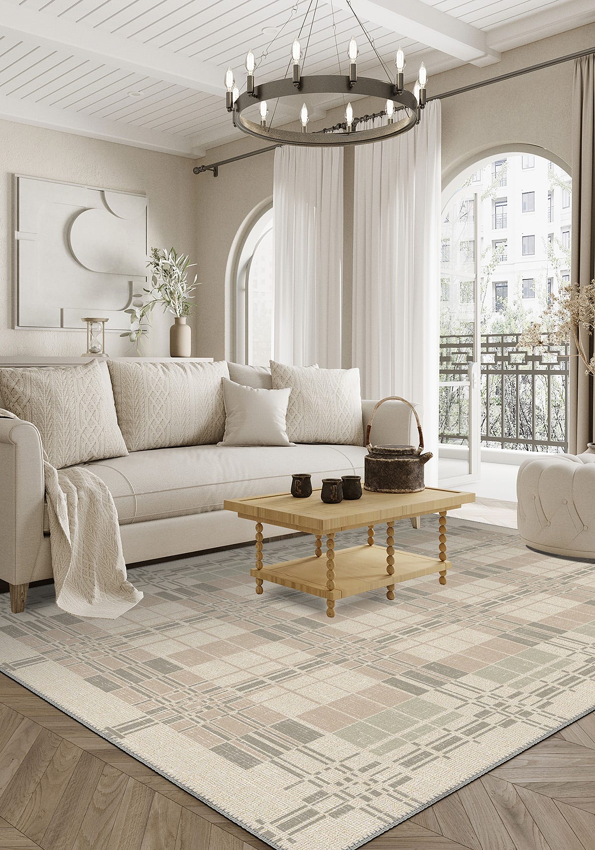 Yavanna Striped Beige Washable Rug