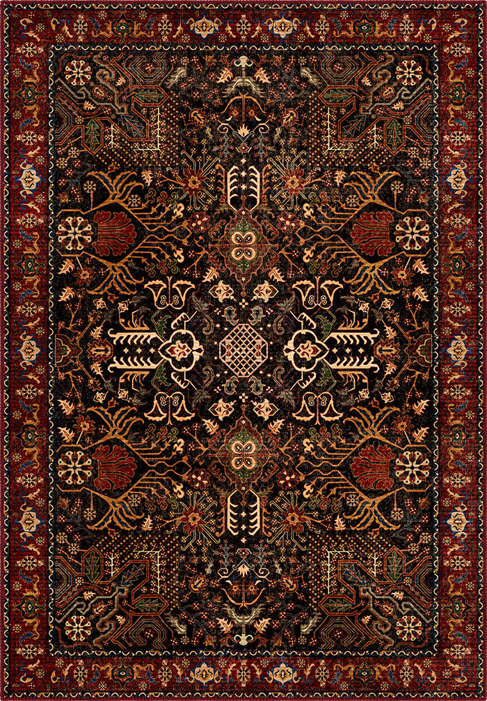 Kairo Black Burgundy Persian Rug