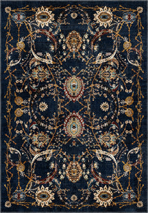 Navy floral rug with royal pattern
