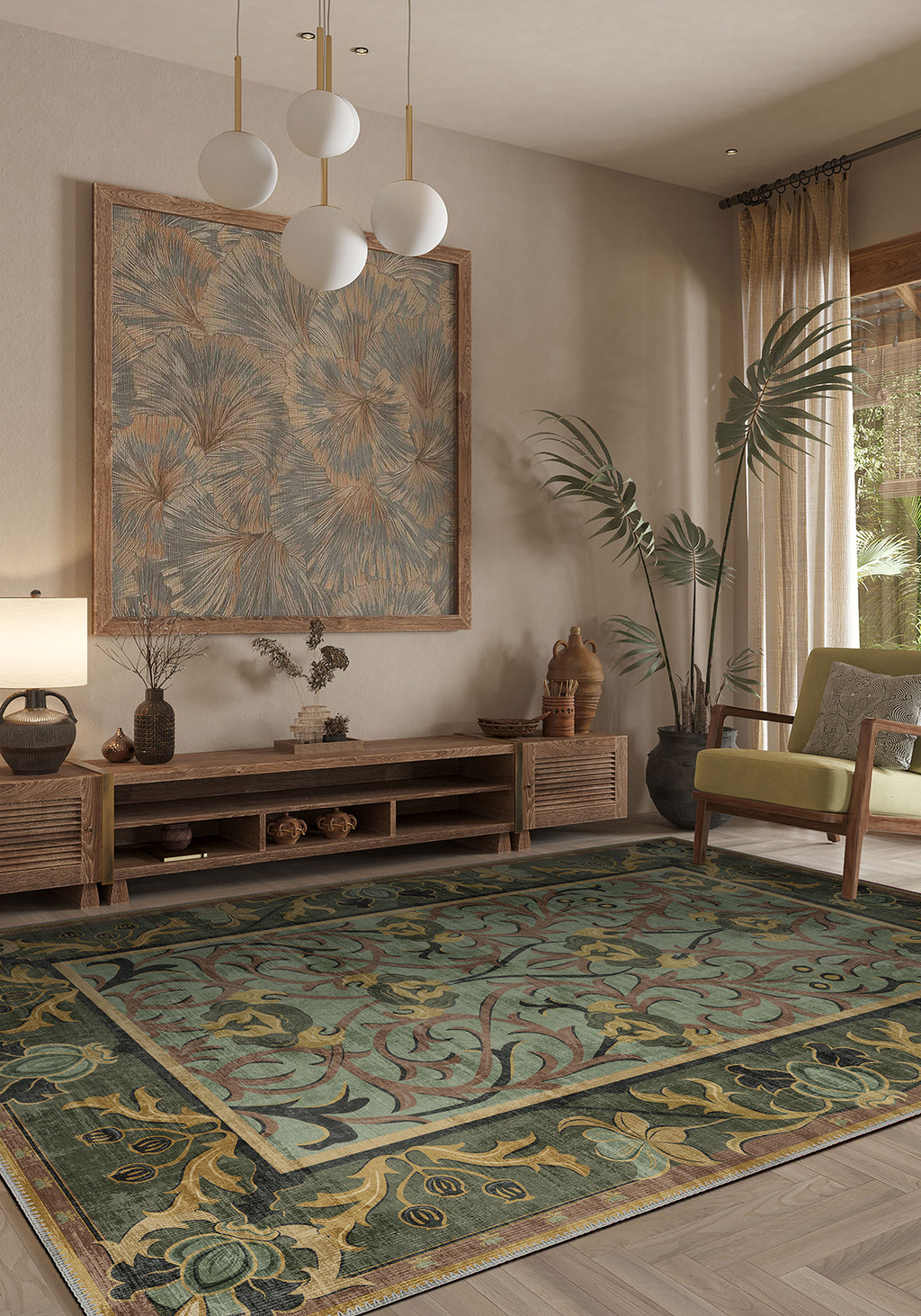 Arabella Sage Green Victorian Rug