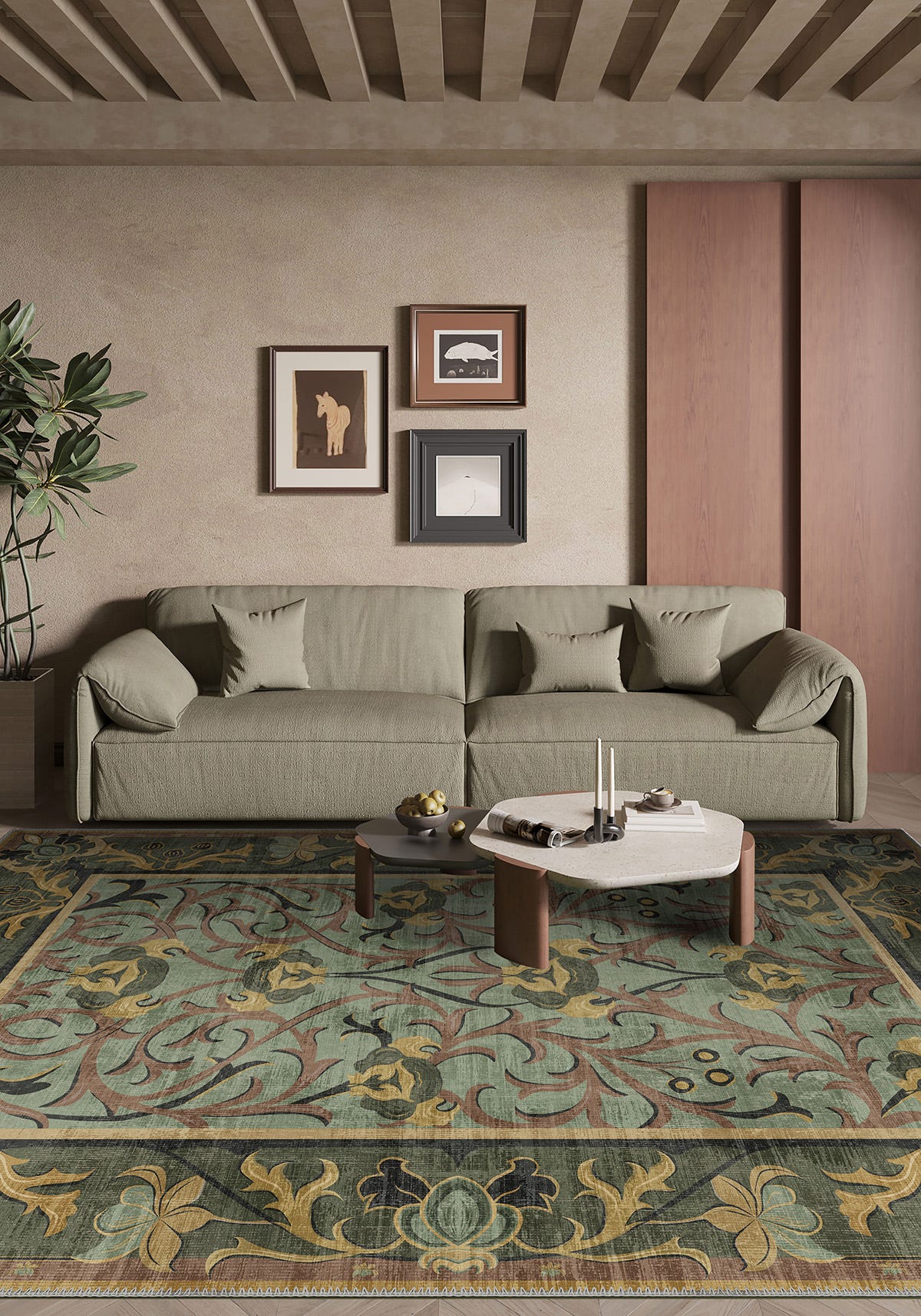Arabella Sage Green Victorian Rug