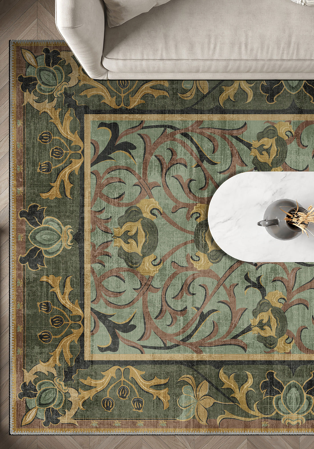 Arabella Sage Green Victorian Rug