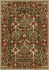 Decorative green rug with intricate pattern.
