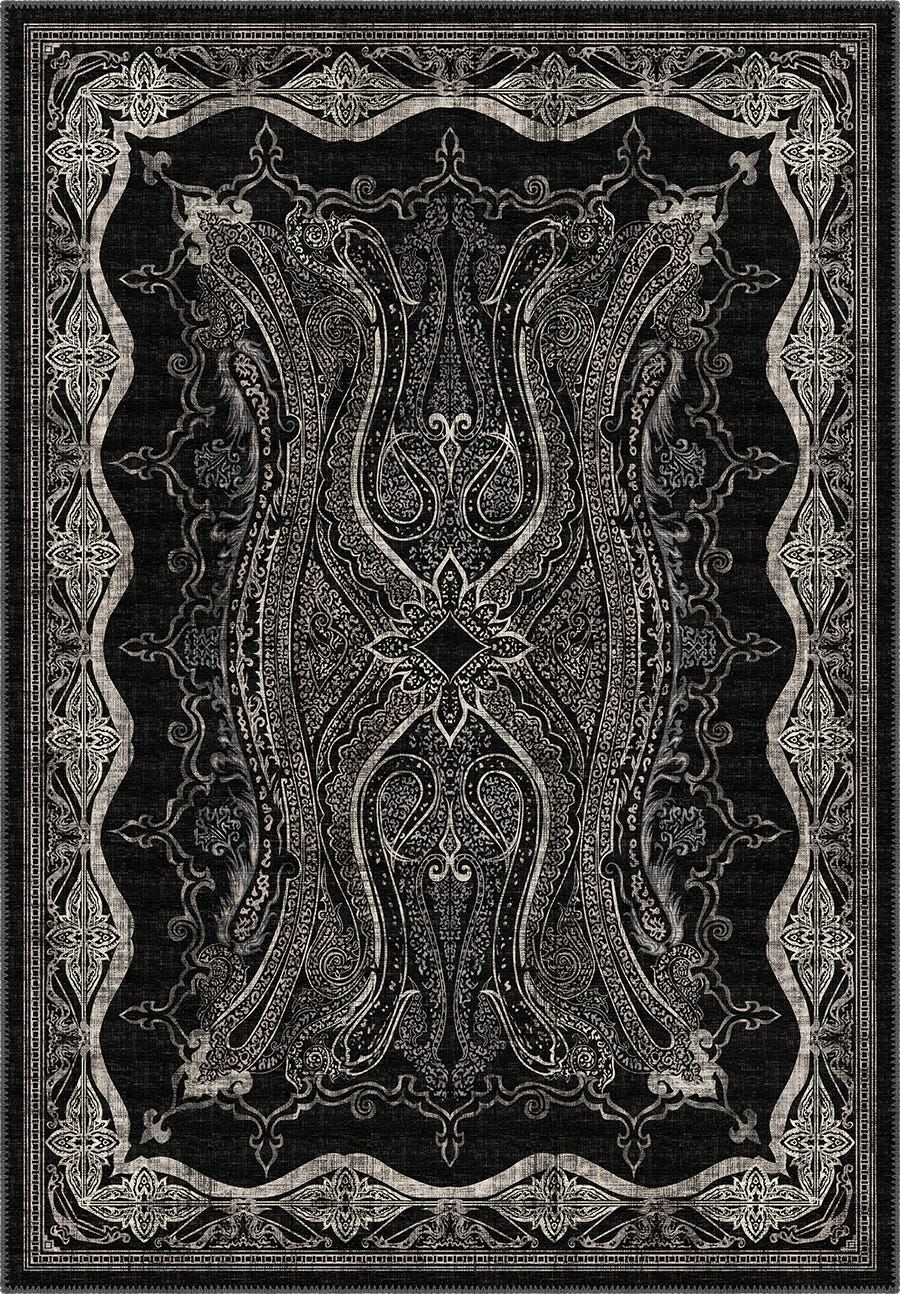 Black Persian Style Isfahan rug for living room.