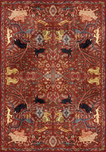 Rostam Persian Hunting Scene Carpet Rug