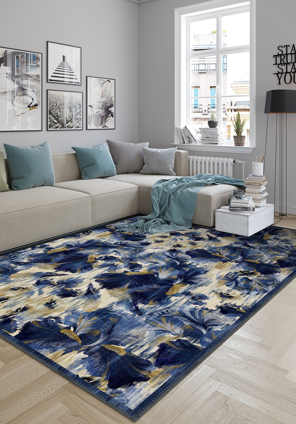 Elaris Blue Floral Ikat Rug