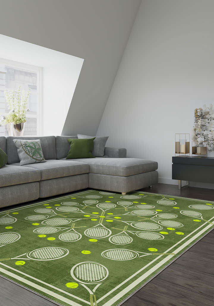 Racquet Club Green Tennis Medallion Rug