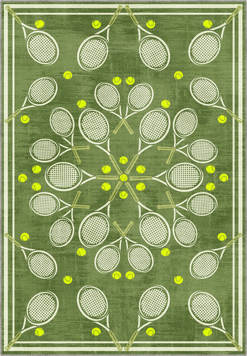 Racquet Club Green Tennis Medallion Rug