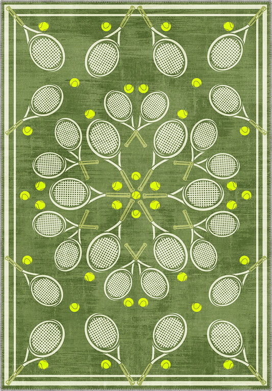 Racquet Club Green Tennis Medallion Rug