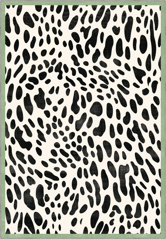 Dalmatian Green Bordered Animal Print Rug