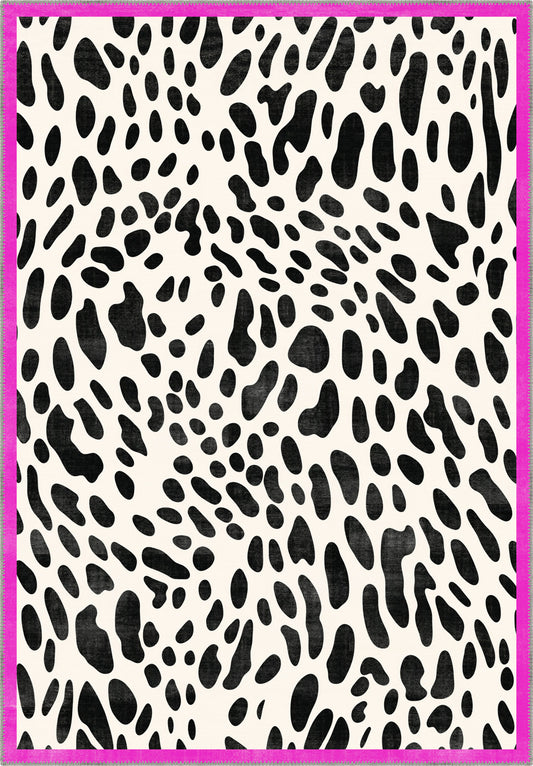 Dalmatian Pink Bordered Animal Print Rug