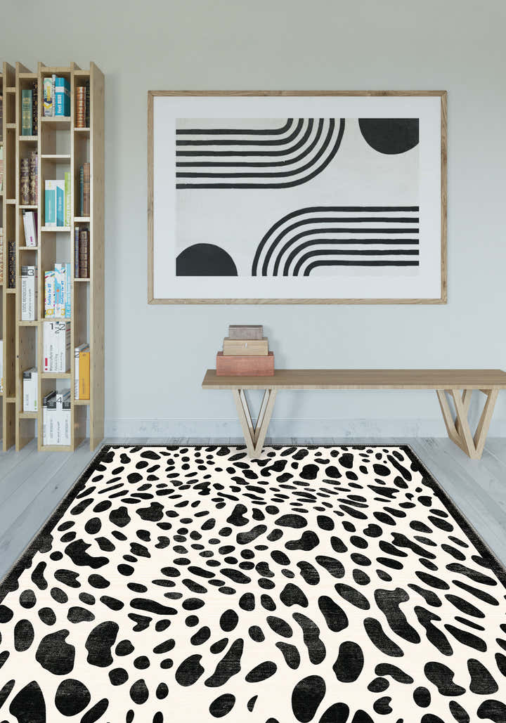 Dalmatian Black Bordered Animal Print Rug