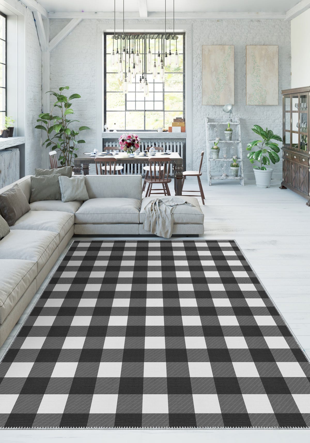 Jove Checkered Black and White Rug