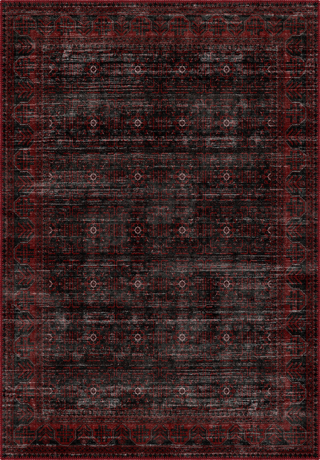 Anya Black Red Distressed Rug | Rugette