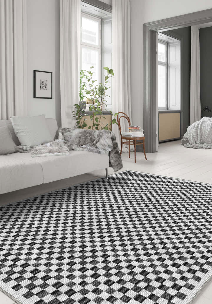 Ophelia Black and White Checkered Rug