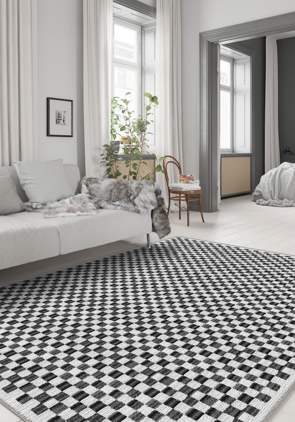 Ophelia Black and White Checkered Rug