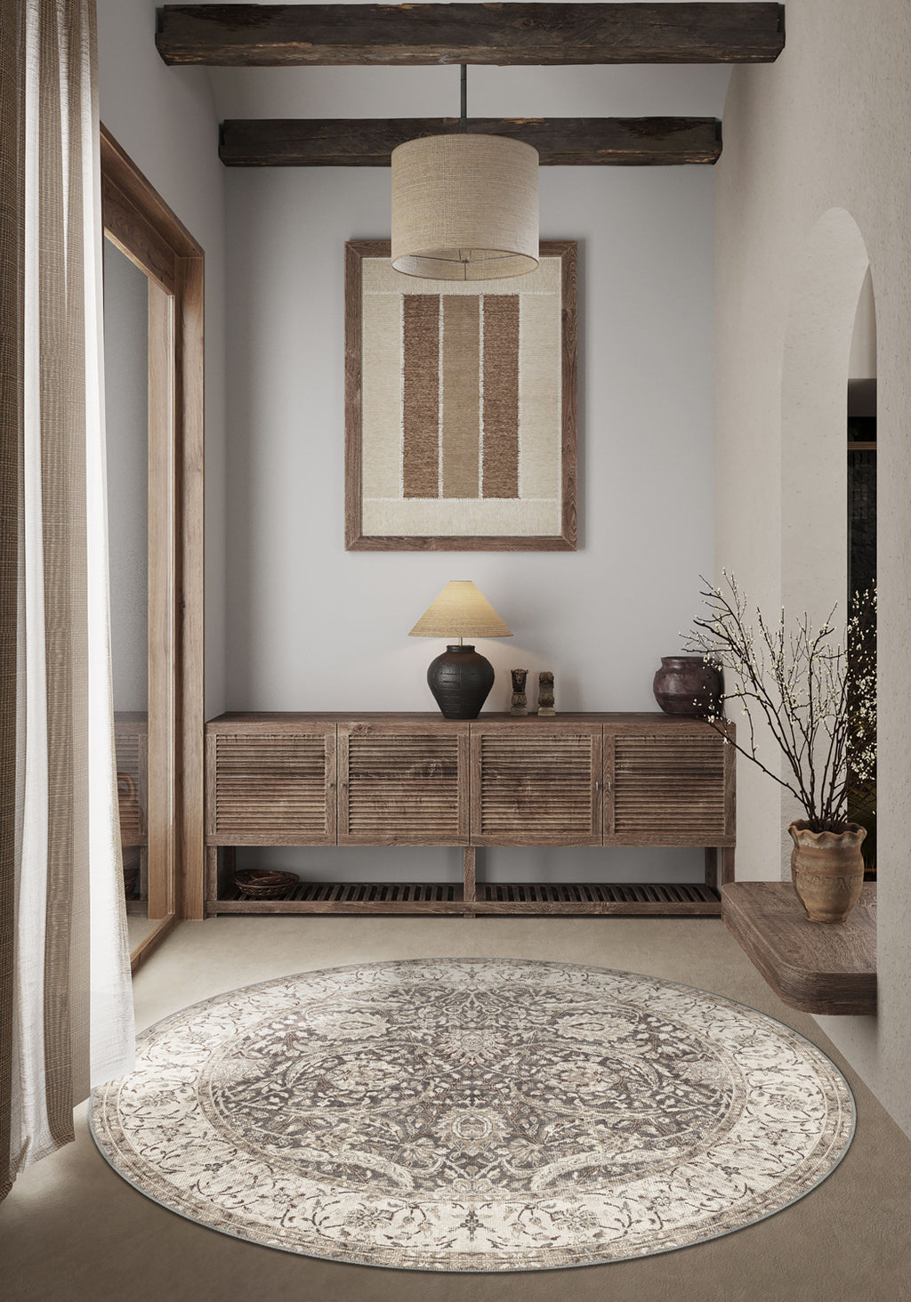 Leonie Washable Brown Vintage Rug