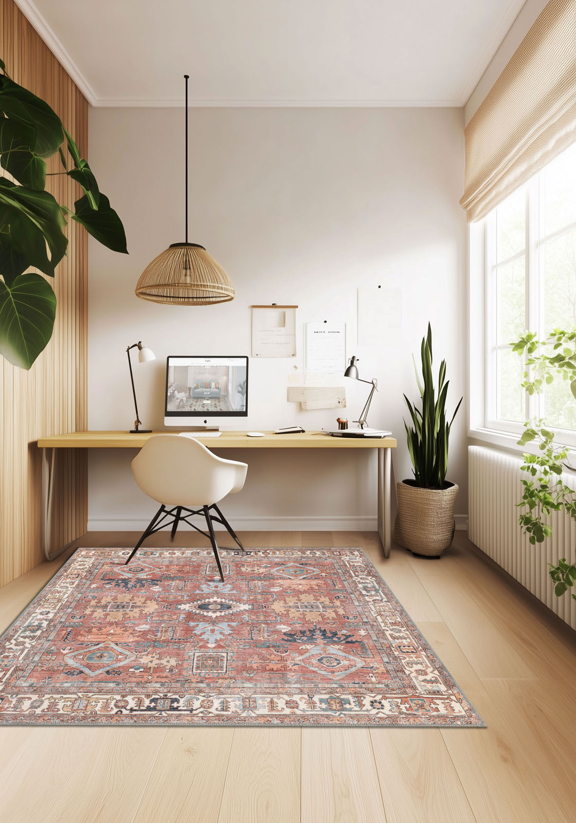 【60's Vintage rug】183×118cm　トルクメン族　アリホジャ Terracotta Traditional Abstract Bordered 10mm Pile Stain Resistant