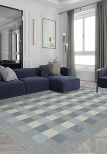 Liam Bordered Blue Washable Rug