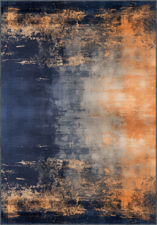 Gabriella Blue Orange Abstract Washable Rug