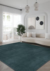 Modern teal rug for living room.