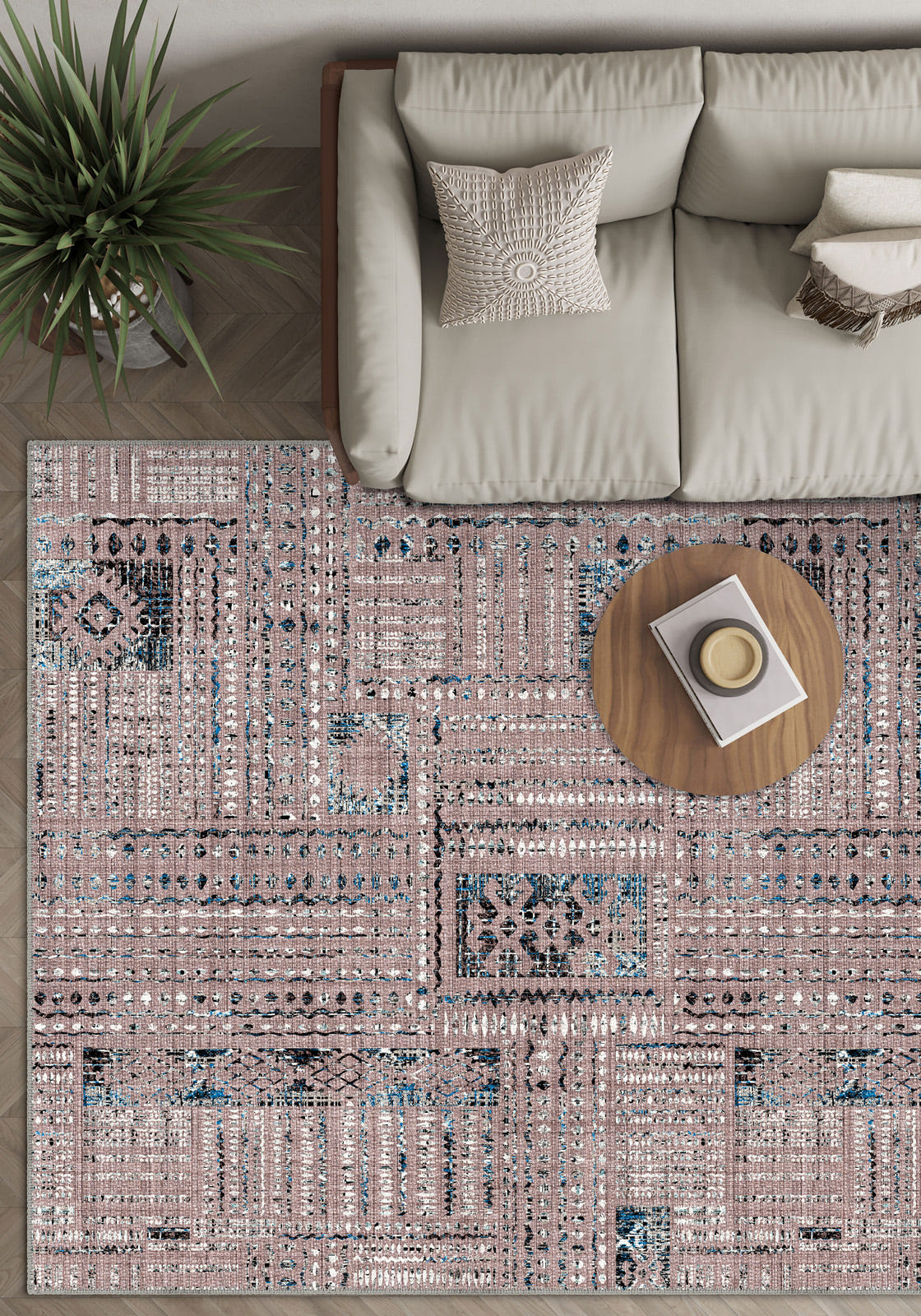 Nora Abstract Washable Pink Rug