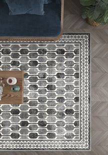 Elvara Bordered Grey Washable Rug