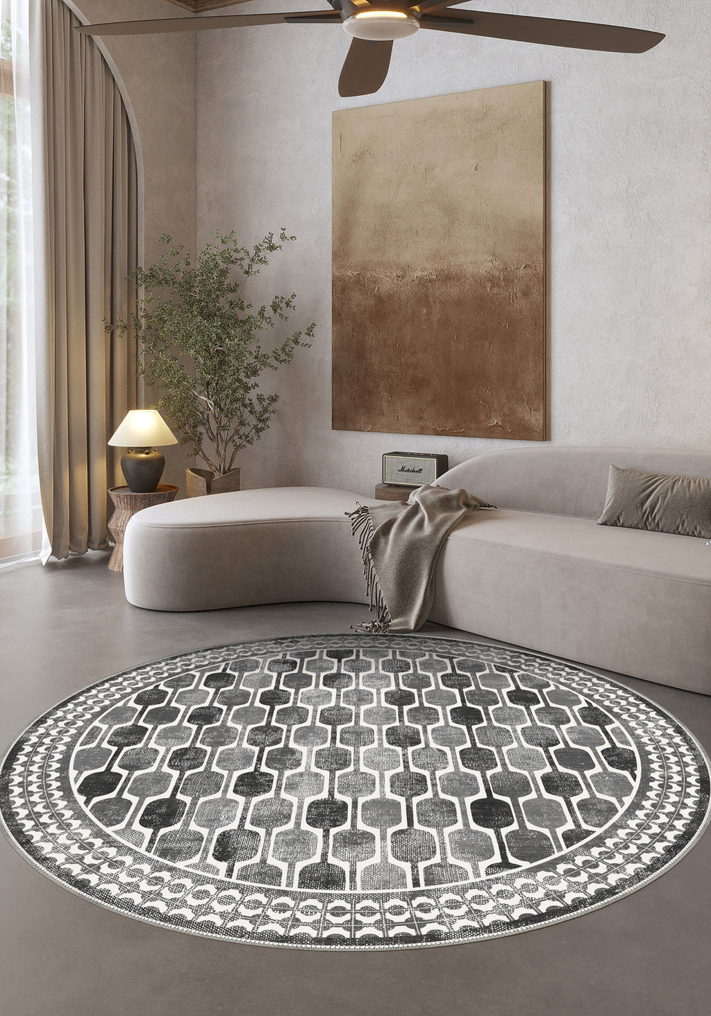 Elvara Bordered Grey Washable Rug