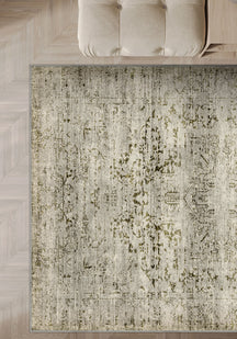 Hudson Green Beige Medallion Washable Rug