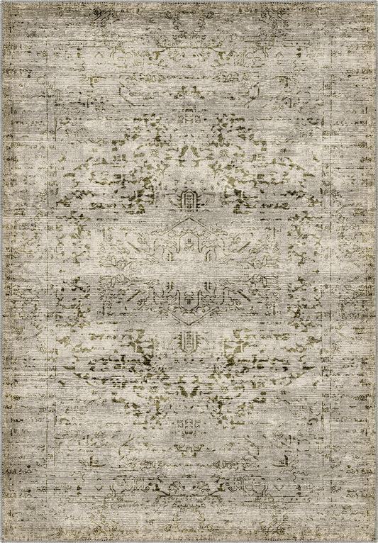 Hudson Green Beige Medallion Washable Rug